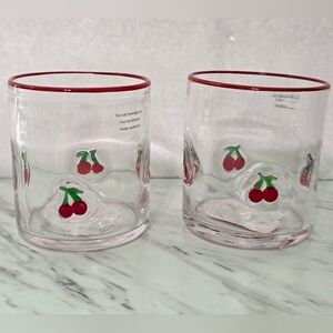 Anthropologie Icon Juice Glass Cherry Design Set of 2